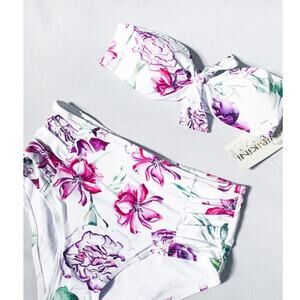 Tini Bikini Floral Bandeau & High Waist Bottoms New XS